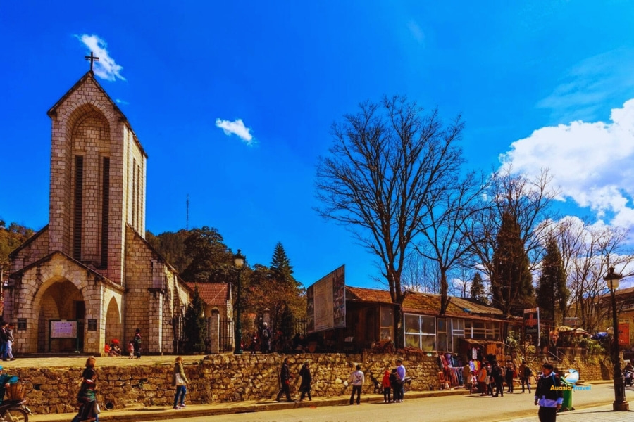 Stone Church in Sapa town under blue sky Vietnam – Auasia Travel